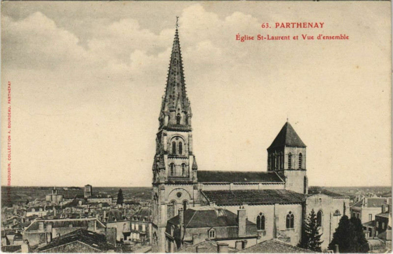 Carte postale ancienne Parthenay Eglise Saint-Laurent et Vue d'Ensemble à Parthenay