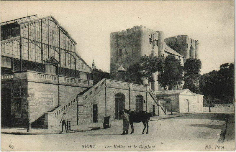 Carte postale ancienne Niort Les Halles et le Donjon à Niort