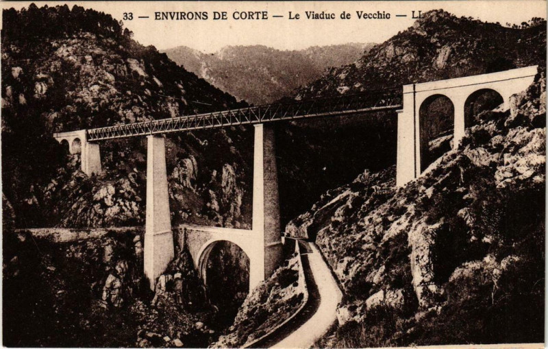 Carte postale ancienne Corse Env. de Corte - Le Viaduc de Vecchio à Corte