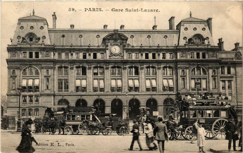 Carte postale ancienne Paris 8e Gare Saint-Lazare à Paris 8e