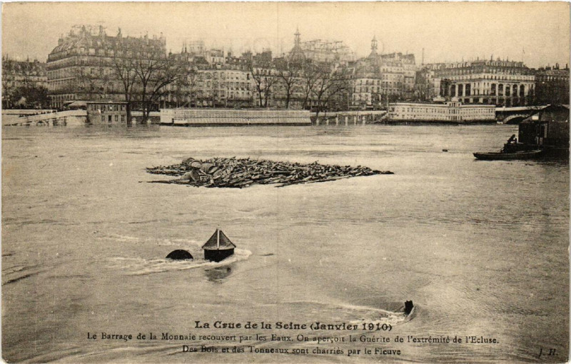 Carte postale ancienne Paris 1e Le Barrage de la Monnaie recouvert par les eaux