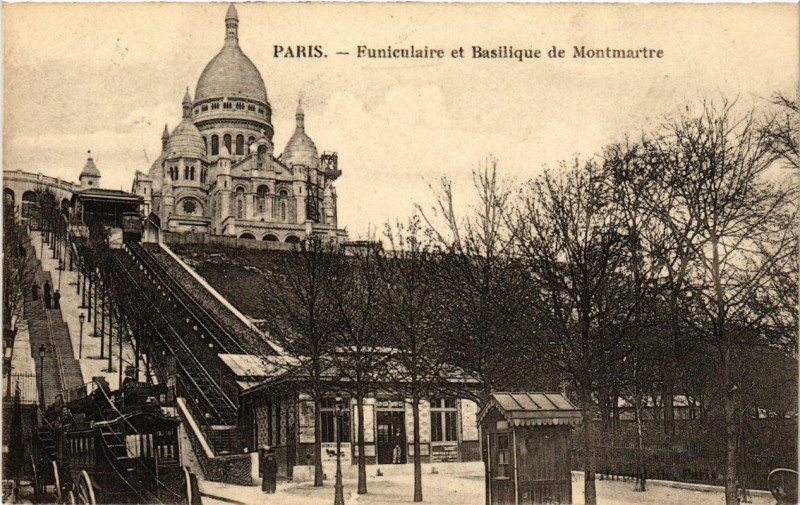 Carte postale ancienne Funiculaire et Basilique de Montmartre à Paris 18e