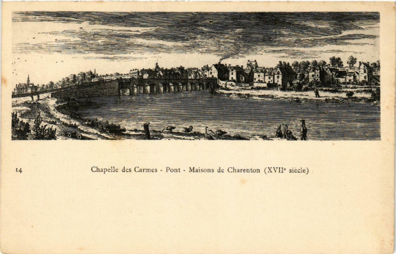 Carte postale ancienne Paris 12e Chapelle des Carmes. Pont Masinos de Charenton à Paris 12e