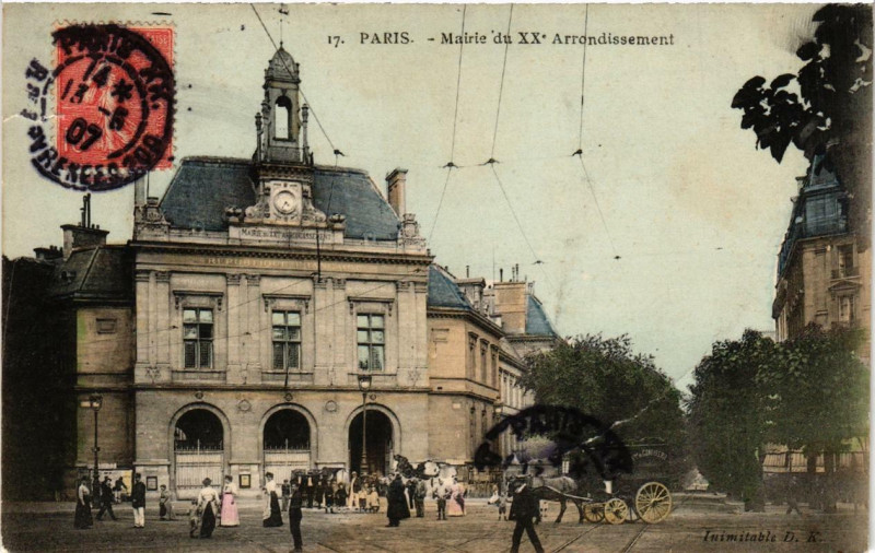Carte postale ancienne Mairie du XXe Arrondissement à Paris 20e