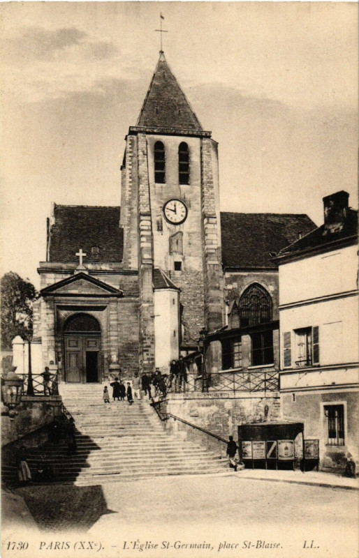 Carte postale ancienne L'Eglise Saint-Germain, place Saint-Blaise à Paris 20e