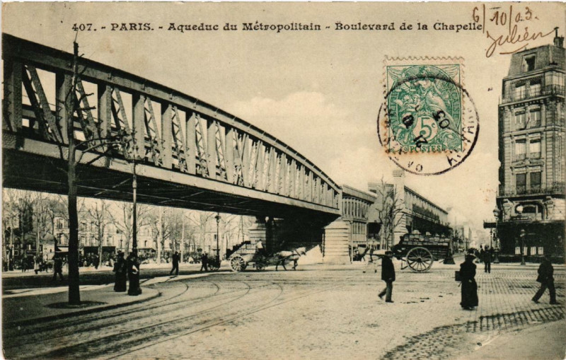 Carte postale ancienne Aqueduc du Métropolitain - Boulevard de la Chapelle à Paris 10e