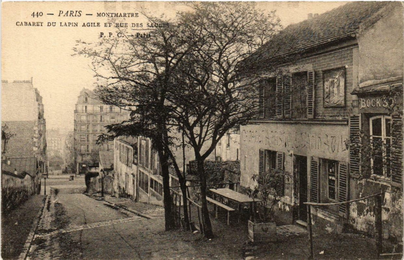 Carte postale ancienne Montmartre - Cabaret du Lapin Agile et Rue des Saules à Paris 18e