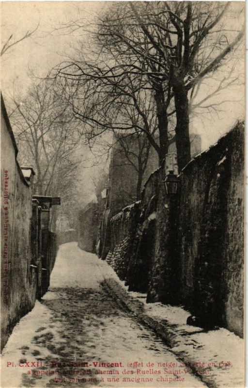 Carte postale ancienne Rue Saint-Vincent - effet de neige à Paris 18e