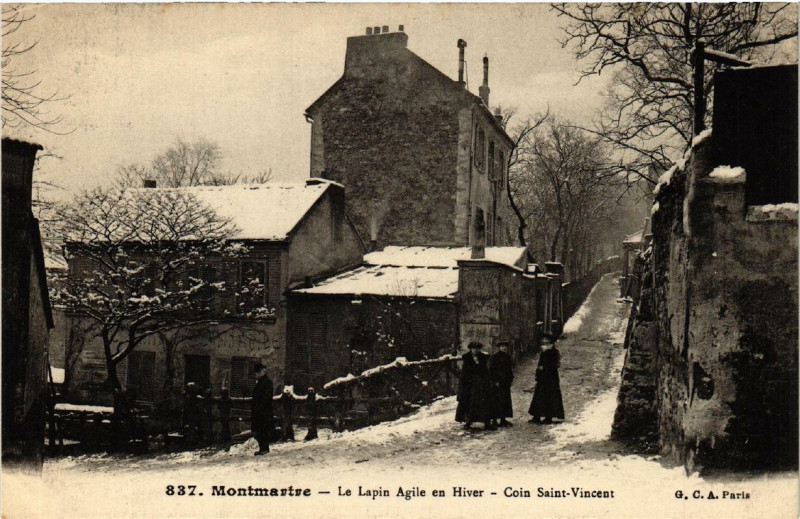 Carte postale ancienne Montmartre - Le Lapin Agile en Hiver - Coin Saint-Vincent à Paris 18e