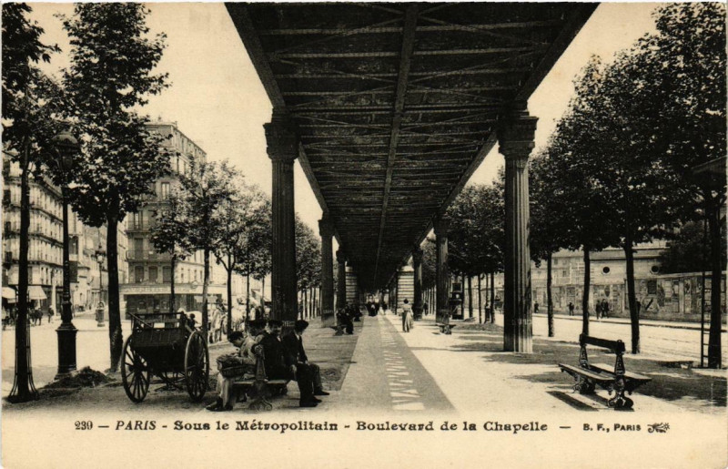 Carte postale ancienne Sous le Métropolitain - Boulevard de la Chapelle à Paris 10e