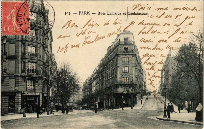 Carte postale ancienne Rues Lamarck et Caulaincourt à Paris 18e