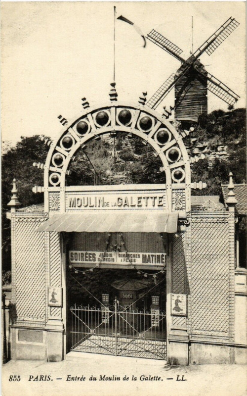 Carte postale ancienne Entrée du Moulin de la Galette à Paris 18e