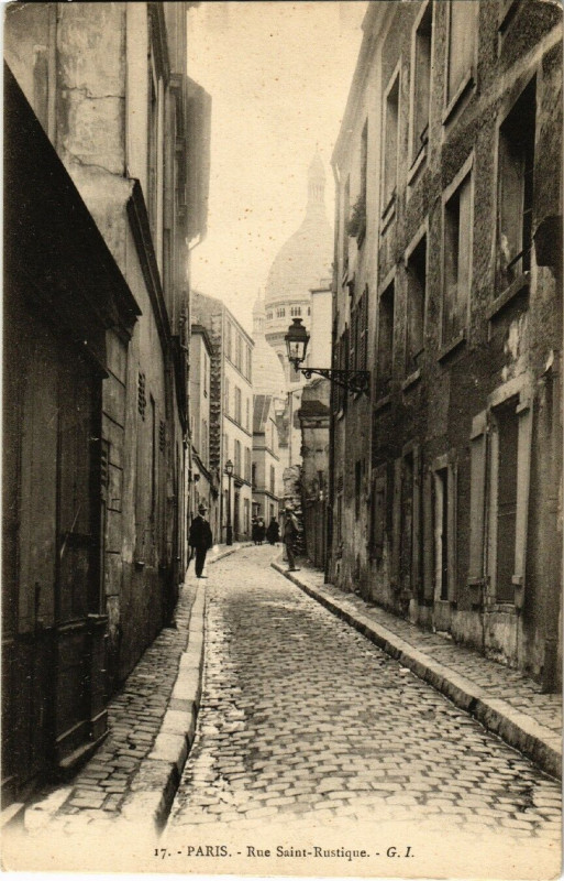 Carte postale ancienne Rue Saint-Rustique à Paris 18e