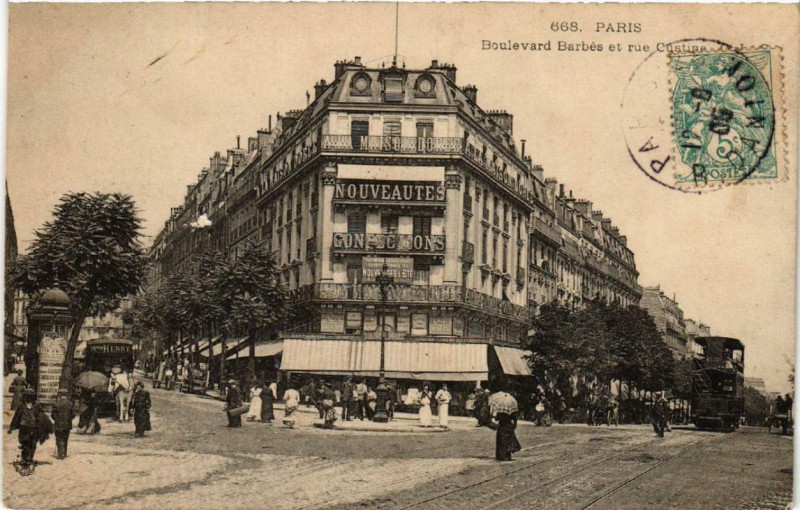 Carte postale ancienne Paris 18e Boulevard Barbes et rue Custine à Paris 18e