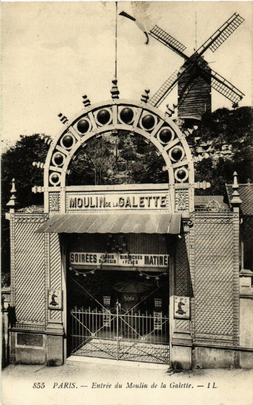 Carte postale ancienne Entrée du Moulin de la Galette à Paris 18e