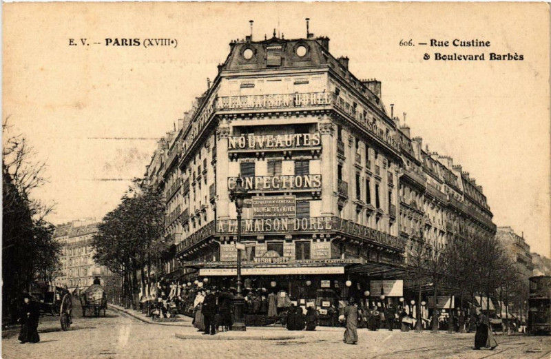 Carte postale ancienne Rue Custine et Boulevard Barbès à Paris 18e