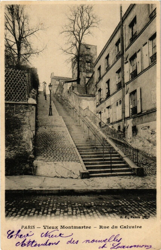 Carte postale ancienne Vieux Montmartre - Rue du Calvaire à Paris 18e
