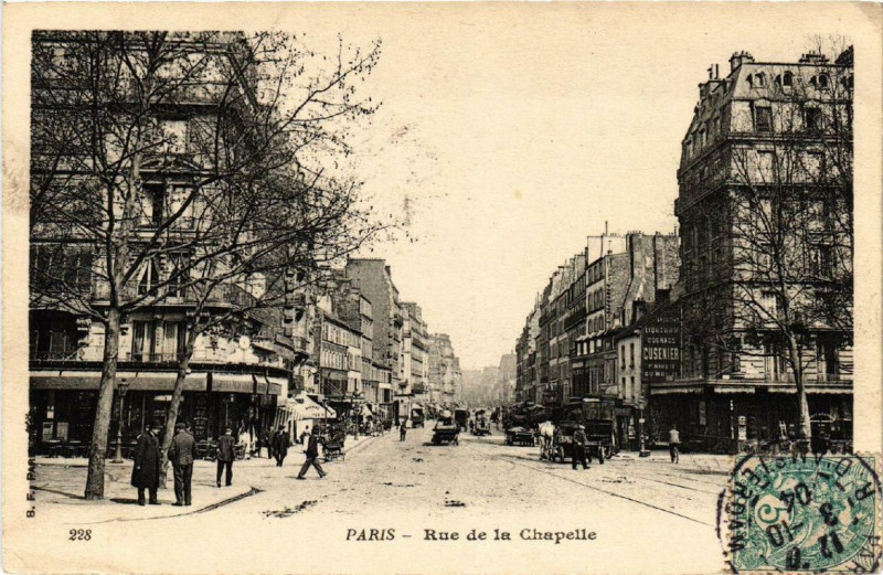 Carte postale ancienne Rue de La Chapelle à Paris 18e