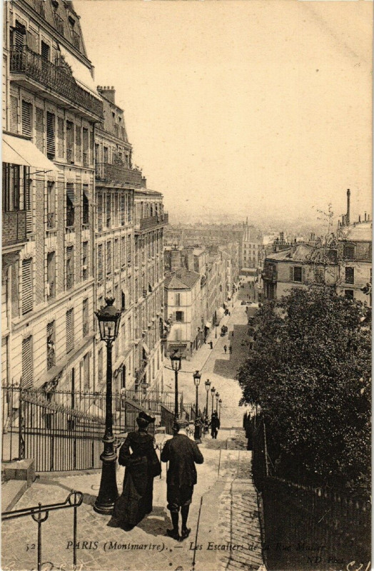 Carte postale ancienne Montmartre - Les Escaliers de la Rue Muller à Paris 18e