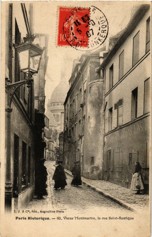 Carte postale ancienne Vieux Montmartre, la rue Saint-Rustique à Paris 18e