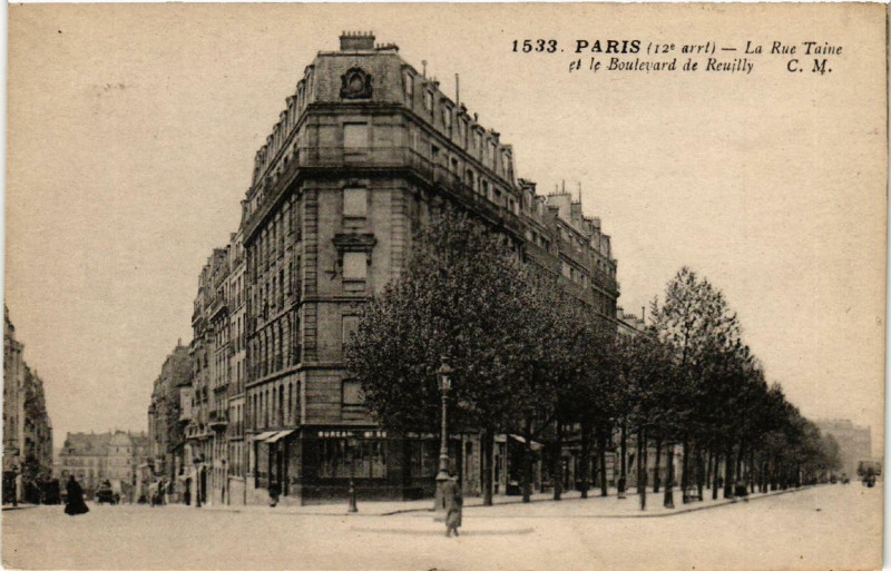 Carte postale ancienne Paris 12e La Rue Taine. et le Bd de Reuilly à Paris 12e