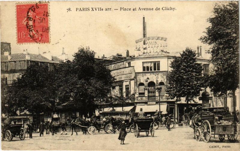 Carte postale ancienne Place et Avenue de Clichy à Paris 18e