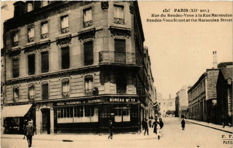 Carte postale ancienne Paris 12e Rue du rendez-vous a la rue Marsoulan à Paris 12e