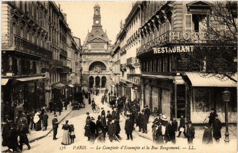 Carte postale ancienne Paris 9e Comptoir d'Escompte. Rue Rougemont à Paris 9e