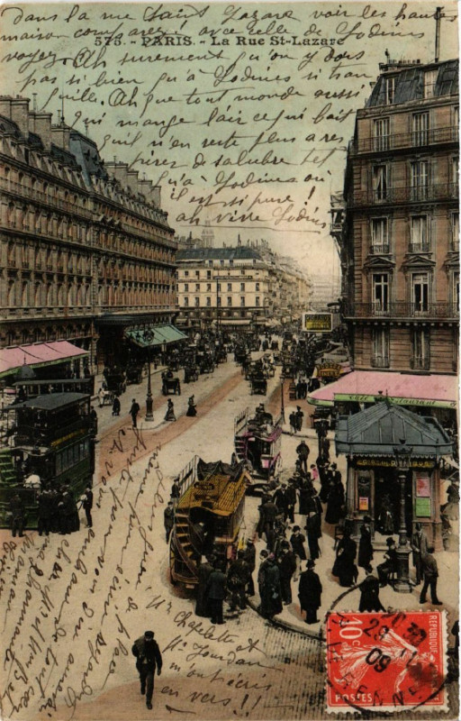 Carte postale ancienne Paris 9e Rue Saint-Lazare à Paris 9e