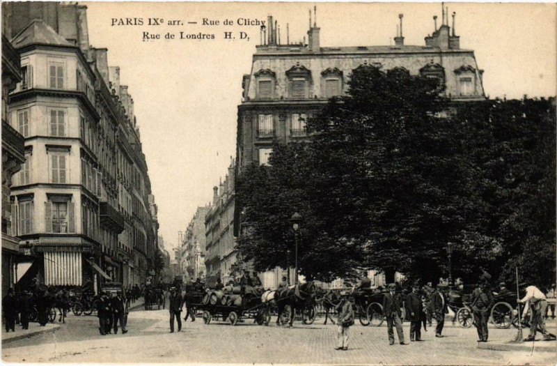 Carte postale ancienne Paris 9e Rue de Clichy. Rue de Londres à Paris 9e