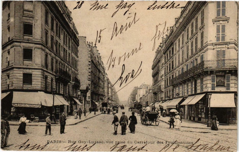 Carte postale ancienne Paris 5e Rue Gay-Lussac vue prise du Carrefour Feuillantines à Paris 5e