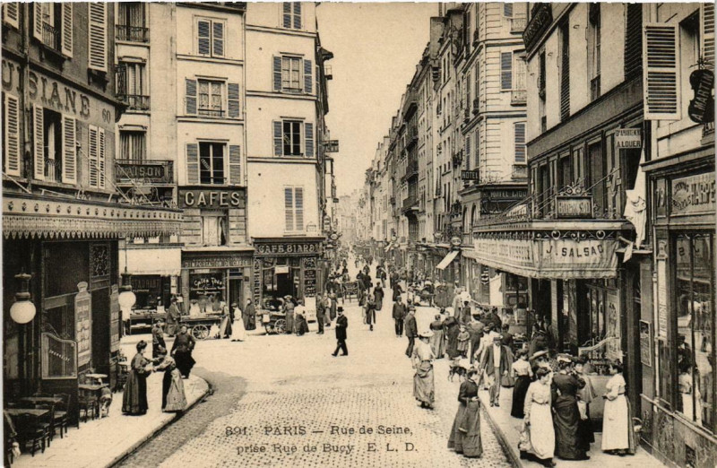 Carte postale ancienne Paris 6e Rue de Seine. prise Rue de Bucy à Paris 6e