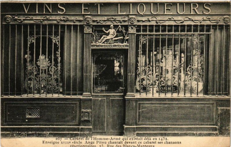 Carte postale ancienne Paris 4e 25 Rue des Blancs-Manteaux. Cabaret de l'Homme-Arme à Paris 4e