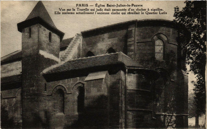 Carte postale ancienne Paris 5e Eglise Saint-Julien-le-Pauvre. Quartier Latin à Paris 5e