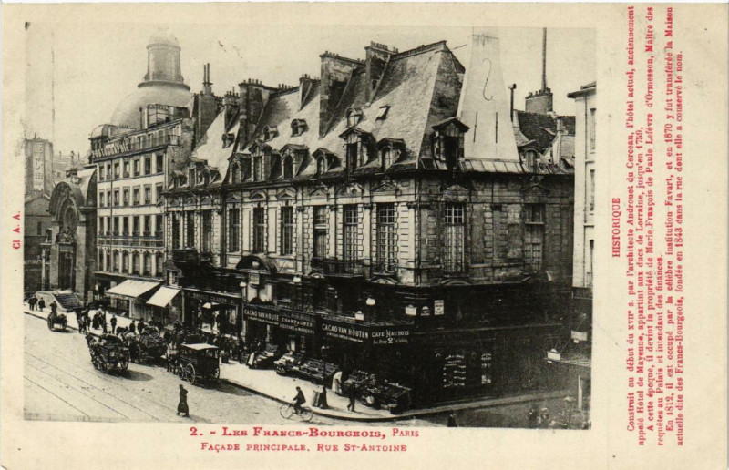 Carte postale ancienne Paris 4e Les Francs-Bourgeois. Façade Principale à Paris 4e