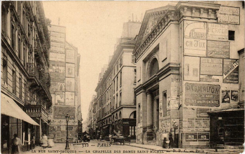 Carte postale ancienne Paris 5e La Rue Saint-Jacques. La Chapelle des Dames Saint-Michel à Paris 5e