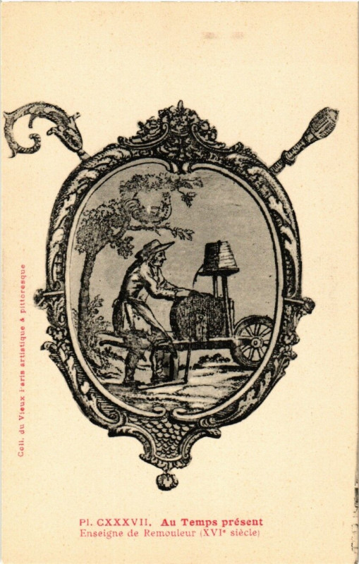 Carte postale ancienne Paris 3e Au Temps Présents. Enseigne de Remouleur à Paris 3e