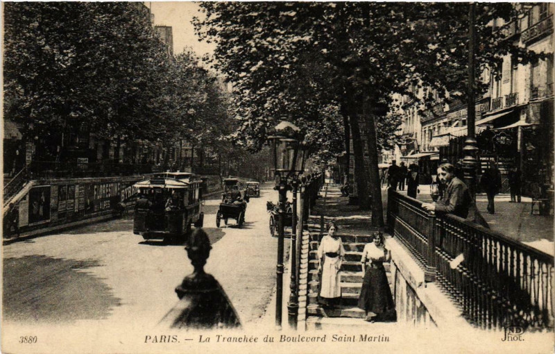 Carte postale ancienne Paris 3e La Tranchée du Boulevard Saint-Martin à Paris 3e