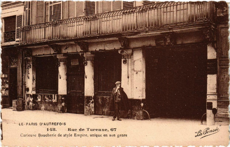 Carte postale ancienne Paris 3e 67 Rue de Turenne. Curieuse Boucherie à Paris 3e