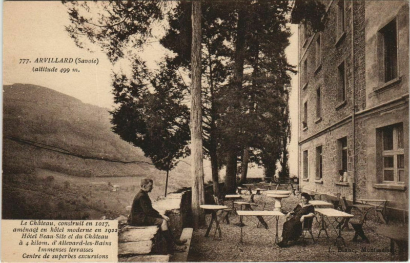 Carte postale ancienne Arvillard Le Chateau Hotel Beau-Site - Terrasse à Arvillard