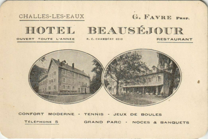 Carte postale ancienne Challes-les-Eaux Hotel Beausejour - Advertising card à Challes-les-Eaux