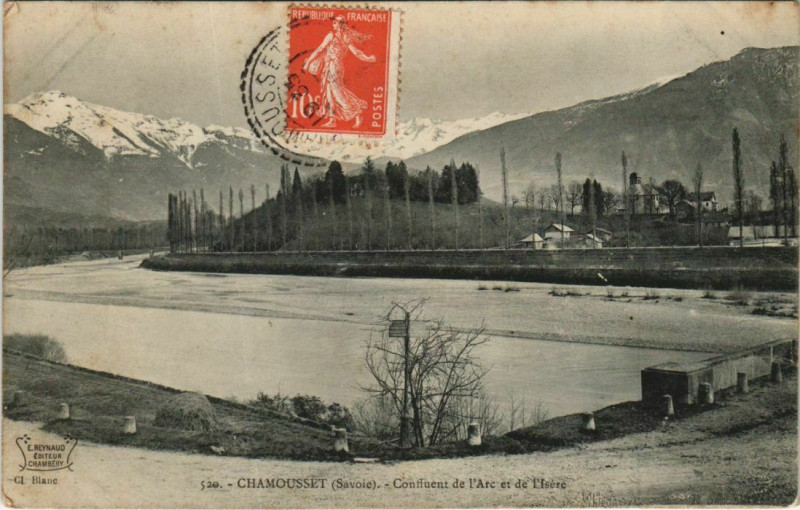 Carte postale ancienne Chamousset Confluent de l'Arc et de l'Isere à Chamousset