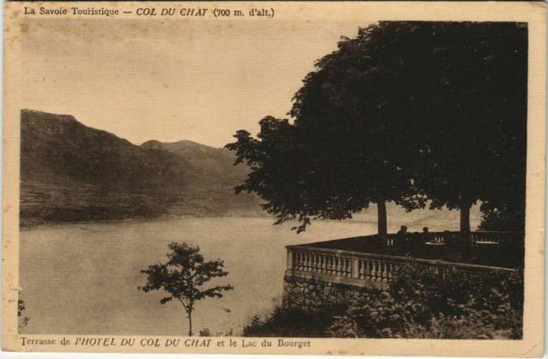 Carte postale ancienne Terrasse de l'Hotel du Col du Chat et le Lac du Bourget