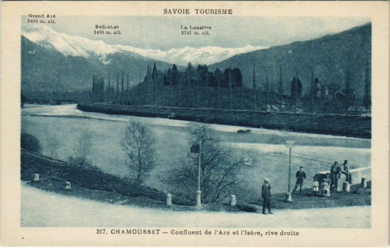 Carte postale ancienne Chamousset Confluent de l'Arc et l'Isere - Rive Droite à Chamousset