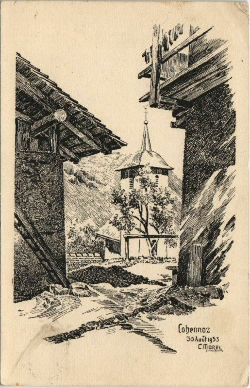 Carte postale ancienne Cohennoz Village Scene à Cohennoz