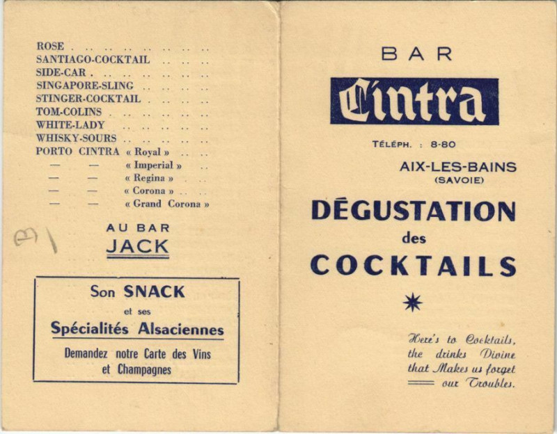 Carte postale ancienne Aix-les-Bains Bar Cinta - Degustation des Cocktail - Menu à Aix-les-Bains