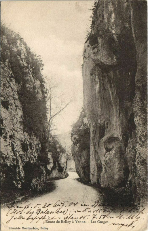 Carte postale ancienne Route de Belley a Yenne - Les Gorges à Yenne