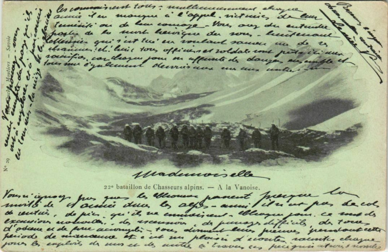 Carte postale ancienne 22. Bataillon de Chasseurs Alpins - A la Vanoise
