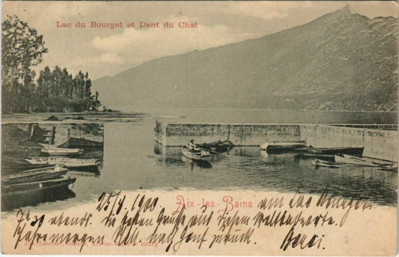 Carte postale ancienne Aix-les-Bains Lac du Bourget et Dent du Chat à Aix-les-Bains