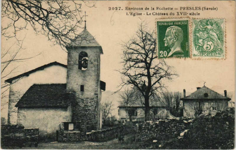 Carte postale ancienne Presle Presles - L'Eglise - Le Chateau à Presle